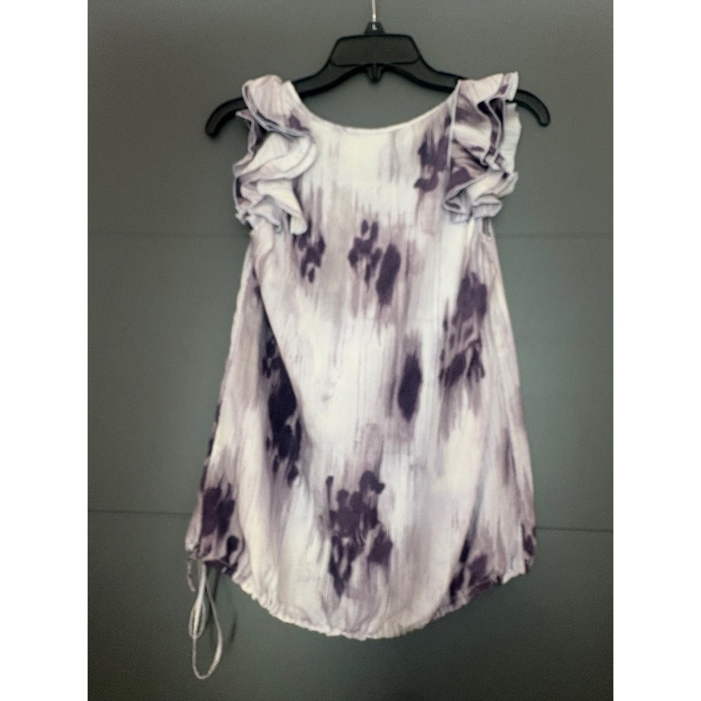Banana Republic Womens XS Purple 100% Silk Ruffle Sleeve Abstract Top Blouse - Picture 2 of 7